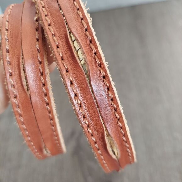 LP by Linea Pelle Brown Leather Skinny Belt Gold Sequin Accents Small - Picture 4 of 8